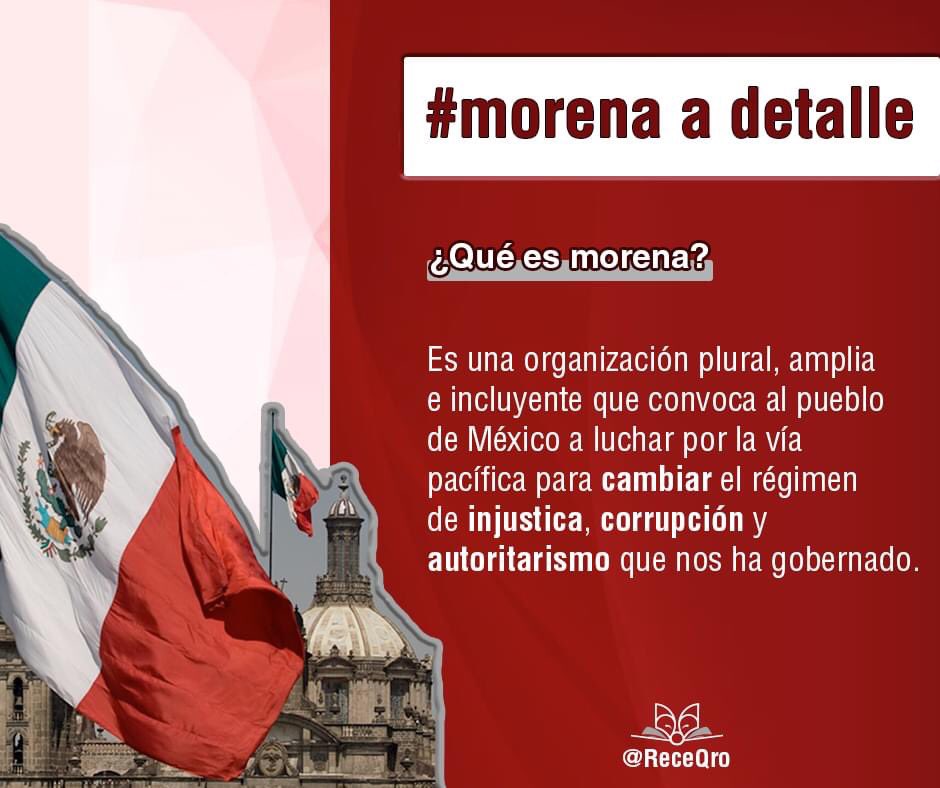 RECEQro's tweet photo. #MorenaAdetalle 🔎
🔴 Morena se creó como una organización para transformar nuestro México y ser un país libre y soberano, que no se rinde ante ningún imperio. #ReceQro #CírculosDeEstudio https://t.co/5mkV1xeTNH