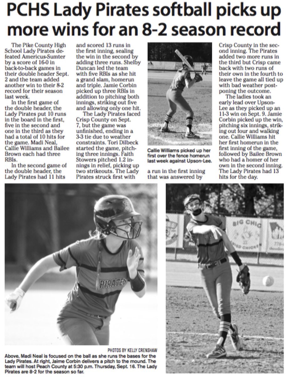 apgold04's tweet photo. Our @baileebrown2022 using those fast wheels!  Her local paper giving her props for her in-the-park homer against region rival Upson-Lee where Bailee helped with the run rule victory for her Lady Pirates. She has worked 17 stolen bases so far this season! Atta baby, #Princess! 🏃🏻‍♀️ https://t.co/eQCPlyIzF2