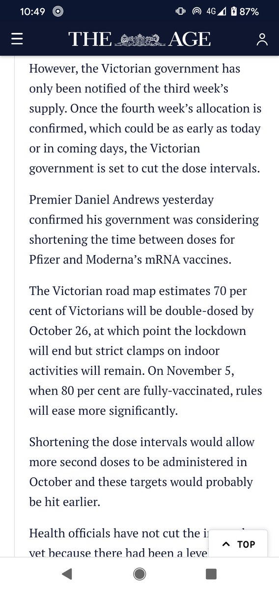 paulsakkal's tweet photo. The Vic government is set to cut the Pfizer dose interval within days once it receives formal confirmation from the Commonwealth of the expected 265k doses for 4th week of October https://t.co/cXMSCfzt5d @theage https://t.co/uBjYl1orun