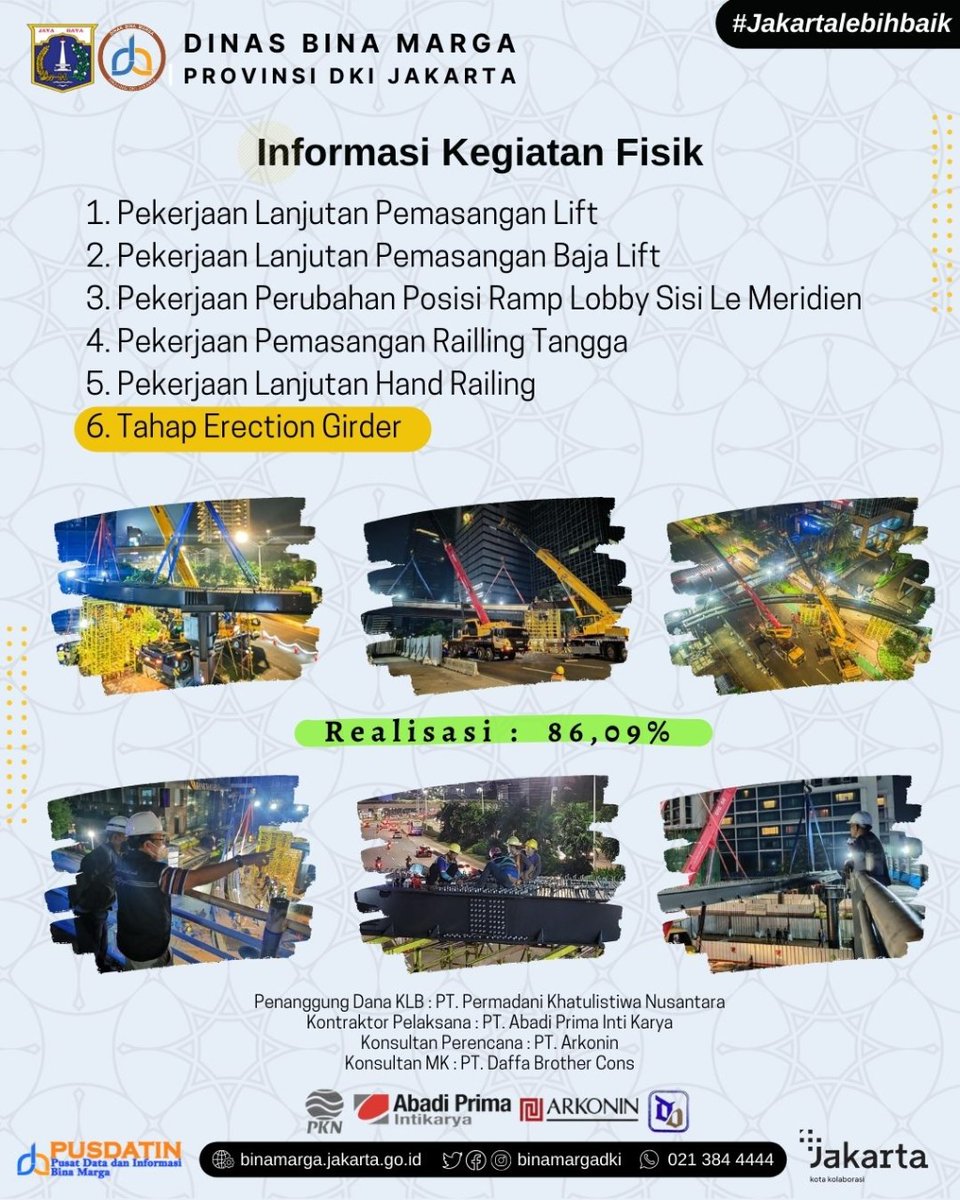 BinaMargaDKI's tweet photo. Untuk info lebih lanjut, mari kita simak bersama infografis Progres Pekerjaan Revitalisasi JPO Sudirman Tahap 2 Jakarta Pusat.
#aniesbaswedan
#ArizaPatria
#DKIJakarta
#HariNugroho
#PSUK
#RevitalisasiJPO
#JPOSUDIRMANTahap2
#ProgressJPO
#JakartaRamahPejalanKaki
#JakartaLebihBaik https://t.co/jnmQxvvkhM