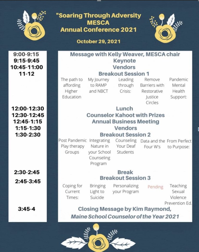 MESCA conference schedule! Register at: maineschoolcounselor.org/conference