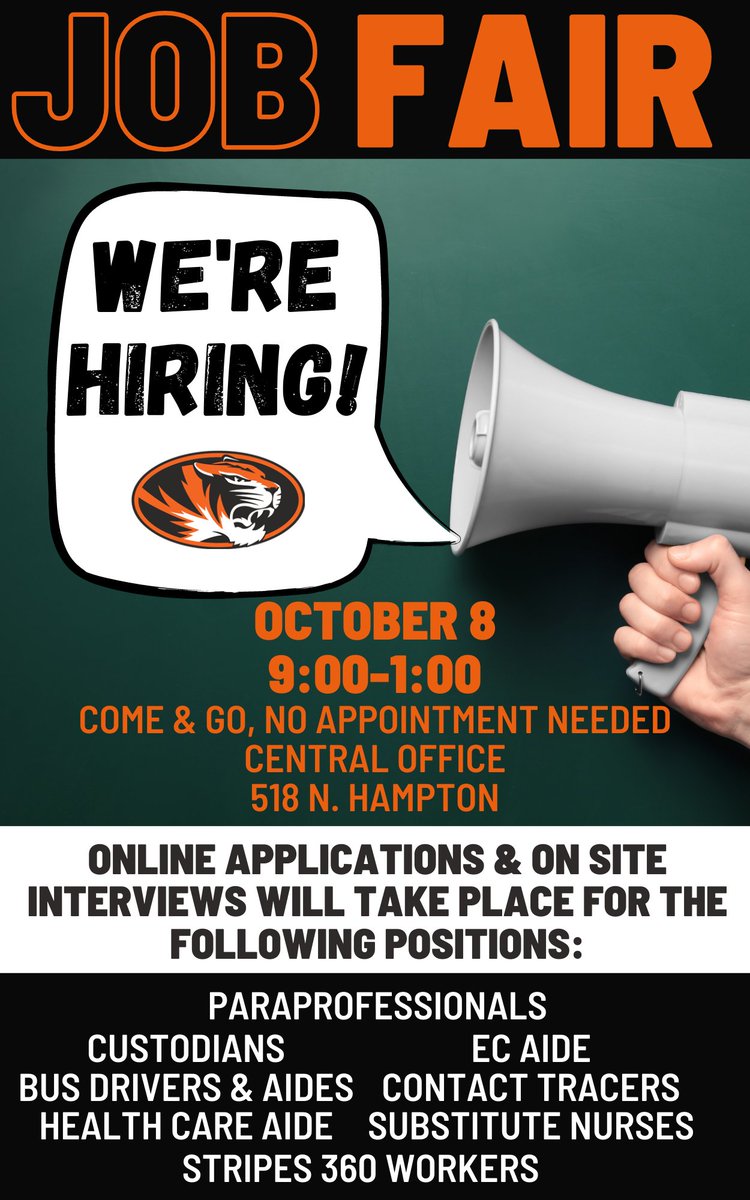 WE'RE HIRING individuals who enjoy working w/ students &amp; having a positive impact on their lives to fill a variety of open positions. Interested individuals are invited to a JOB FAIR on 10/8, come &amp; go between 9-1, no appointment needed. On site interviews will take place.