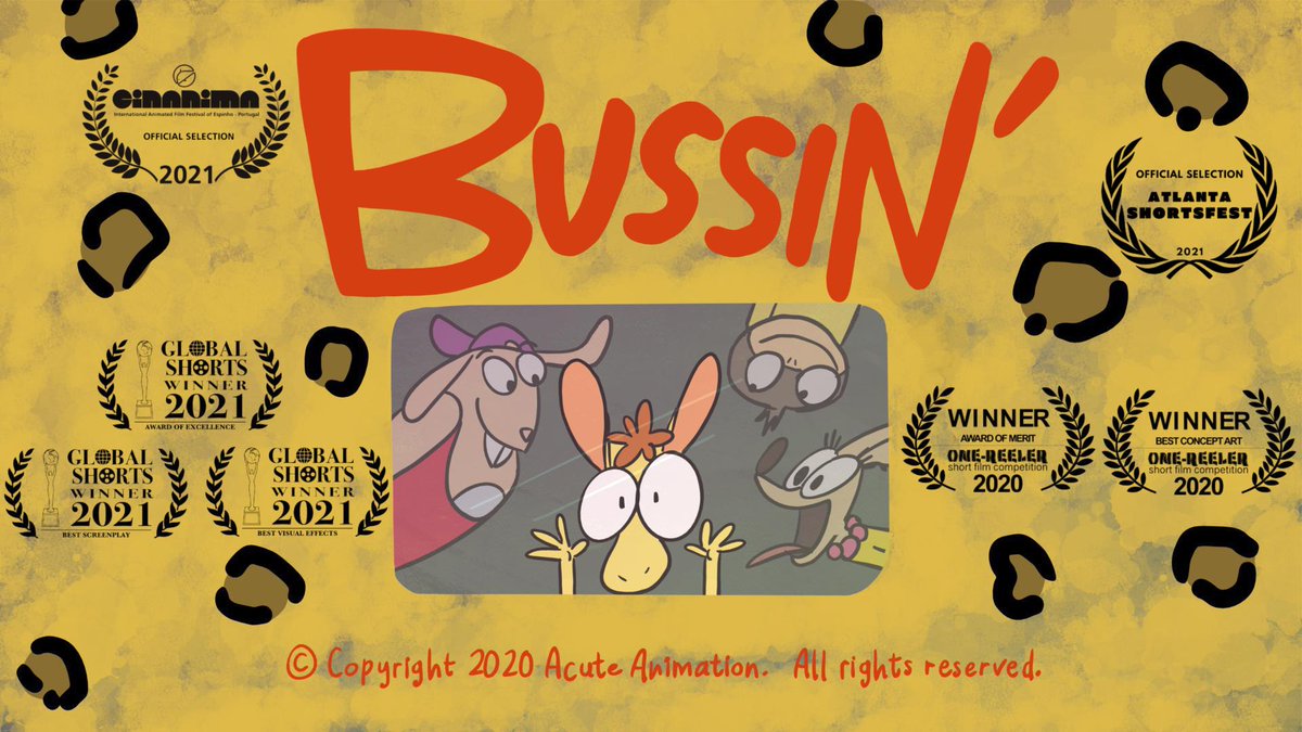 AcuteAnimation's tweet photo. Guess what?! Okay, we’ll tell you! It’s official, Acute is going international! Bussin’ has been selected into the CINANIMA: The International Animated Film Festival of Espinho – Portugal Congratulations to the whole team!!! 🏆 https://t.co/SRcMFignzc