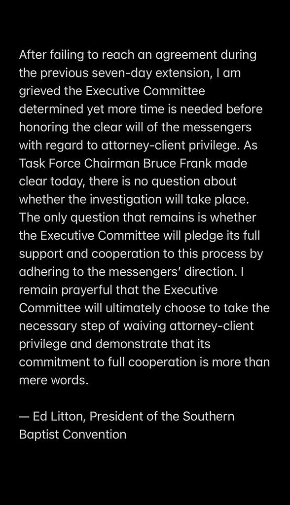 EdLitton's tweet photo. My statement on today’s SBC Executive Committee meeting. https://t.co/CSBduP4i7v