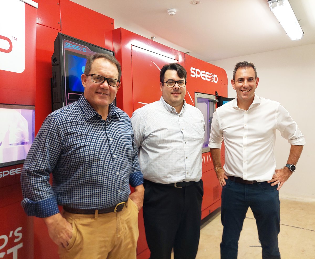 OfficialSPEE3D's tweet photo. SPEE3D had a special visit from Luke Gosling OAM, MP, and Shadow Treasurer Dr. Jim Chalmers MP, presenting our LightSPEE3D machine to the Federal Leaders.
#addtitivemanufacturing #metal3dprinting #manufacturing #Australia #advancedmanufacturing #CSAM https://t.co/0q9CLjgSVx