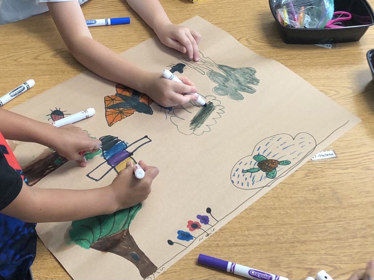 JClarke700's tweet photo. The Indigenous people have traditionally been the protectors of the earth. After reading "The Grateful Book", grade one students collaborated on nature drawings. ���@growrdsb⁩ ⁦@wrdsb⁩ https://t.co/bm0KyJXI3c