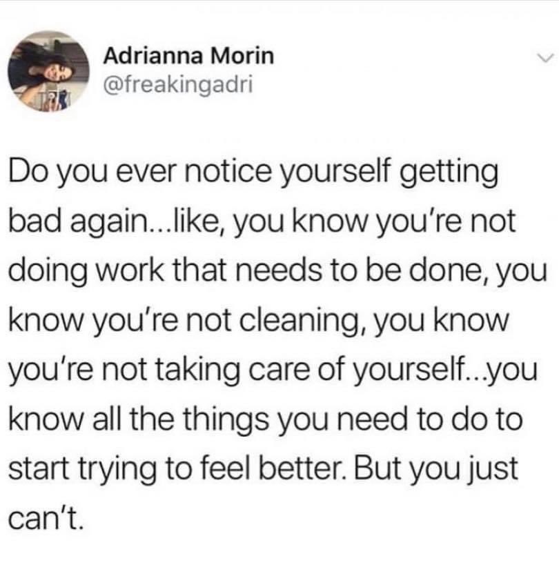 annabear_87's tweet photo. Today is day 10 of watching the pile of laundry I know I need to fold. Still not folding it. But I did take any extremely hot and soothing shower while actually enjoying it. It’s the little steps sometimes #mentalhealth #clinicaldepression https://t.co/aY3uadwYpT