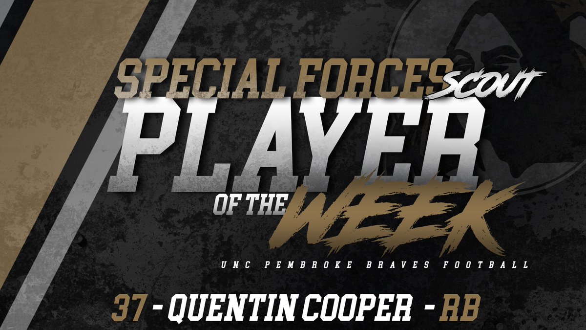 UNCP_Football's tweet photo. Congratulations to @21QuentinCooper for being named @UNCP_Football Week 4 Special Forces Scout Player of the Week! #Premier #WeUsOur https://t.co/ScQXG3WzkH