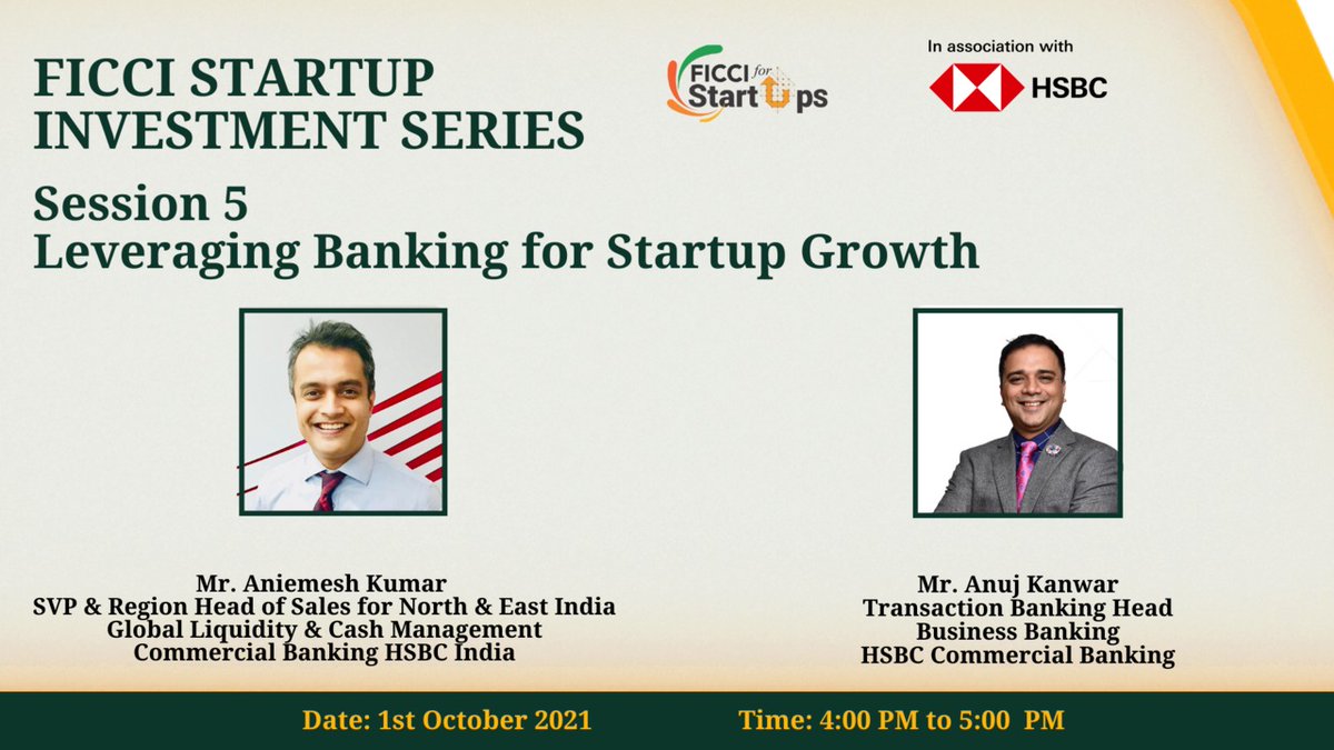FICCI (@ficci_india) on Twitter photo Join at FICCI-IAN Startup Investment Series with Anuj Kanwar, Transaction Banking Head, Business Banking, HSBC Commercial Banking & Aniemesh Kumar, SVP & Region Head of Sales, North & East, Global Liquidity & Cash Management, Commercial Banking, <a href="/HSBC_IN/">HSBC India</a>
tinyurl.com/3zu97ees Join at FICCI-IAN Startup Investment Series with Anuj Kanwar, Transaction Banking Head, Business Banking, HSBC Commercial Banking & Aniemesh Kumar, SVP & Region Head of Sales, North & East, Global Liquidity & Cash Management, Commercial Banking, <a href="/HSBC_IN/">HSBC India</a>
tinyurl.com/3zu97ees