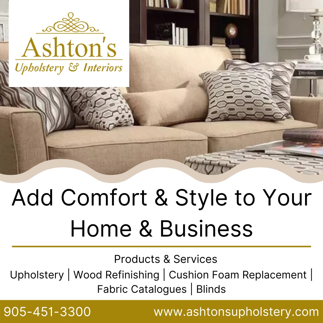 Ashtonsinterior's tweet image. Ashton’s Upholstery &amp;amp; Interiors Services offers complete furniture restoration services for both residential and commercial concerns.

Contact us today!
📞905-451-3300
📧info@ashtonsupholstery.com
✅ashtonsupholstery.com

#Upholsteryservice #Upholstery #furniturerestoration