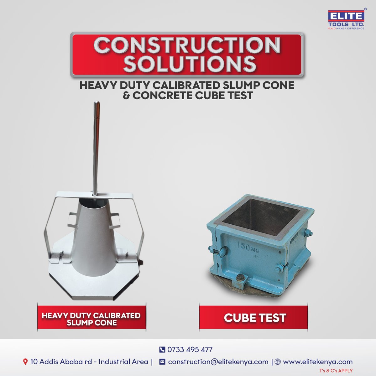 elite_toolsltd's tweet photo. Heavy Duty Calibrated Slump Cone and Concrete Cube Test currently in stock. Call Us on 0733 495477 or Visit Our Showroom at Industrial Area, 10 Addis Ababa Rd.
Website: https://t.co/K5TDtb85Kg https://t.co/rsbicdSsjs