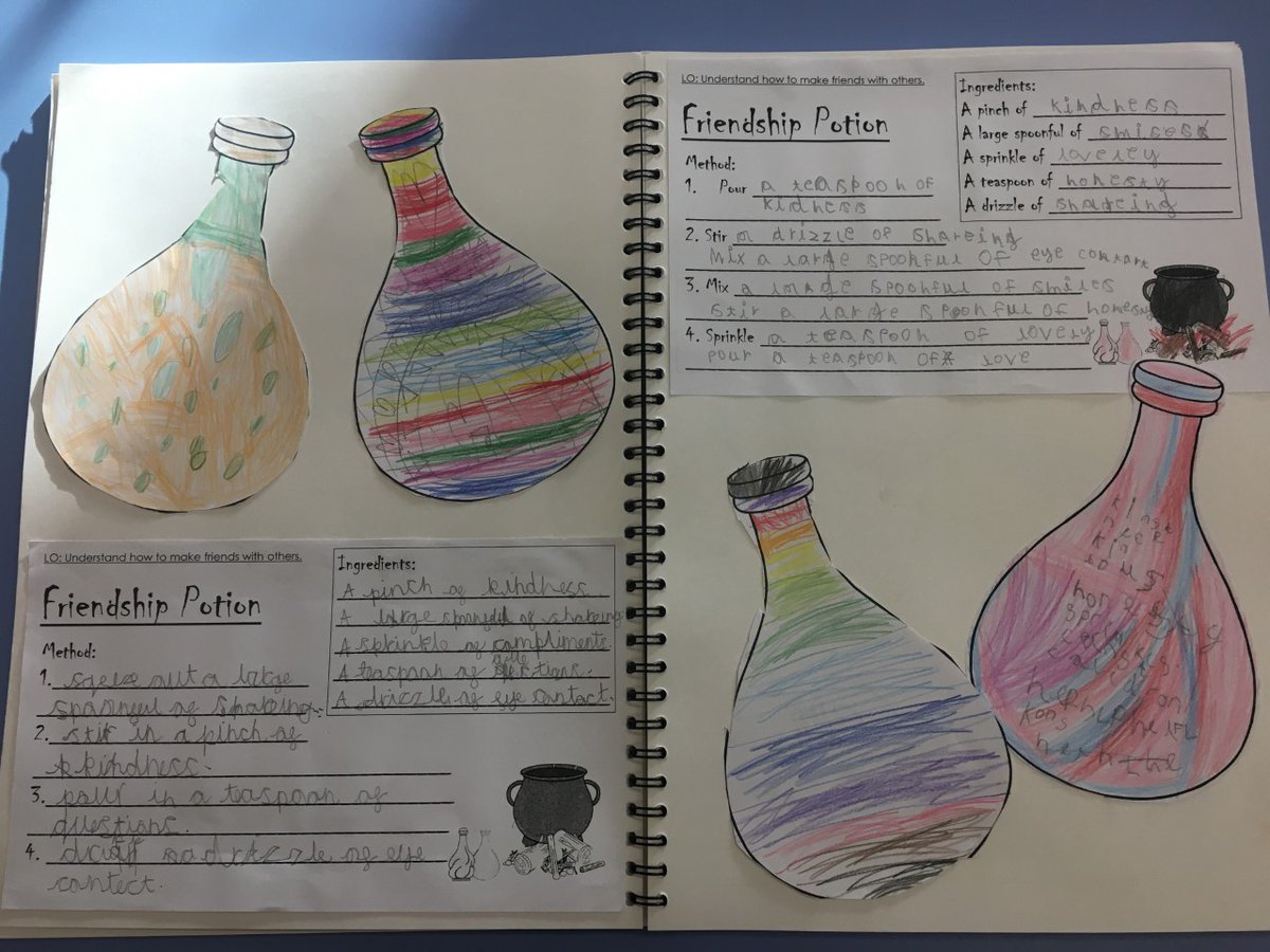 shipley_ce's tweet photo. Year 2 have been creating some magical friendship potions in PHCE. They have been thinking about the qualities needed to be a good friend. @WeAreBDAT #friendship #phce #magical #friends #KindnessMatters https://t.co/Q8odLcHBJM