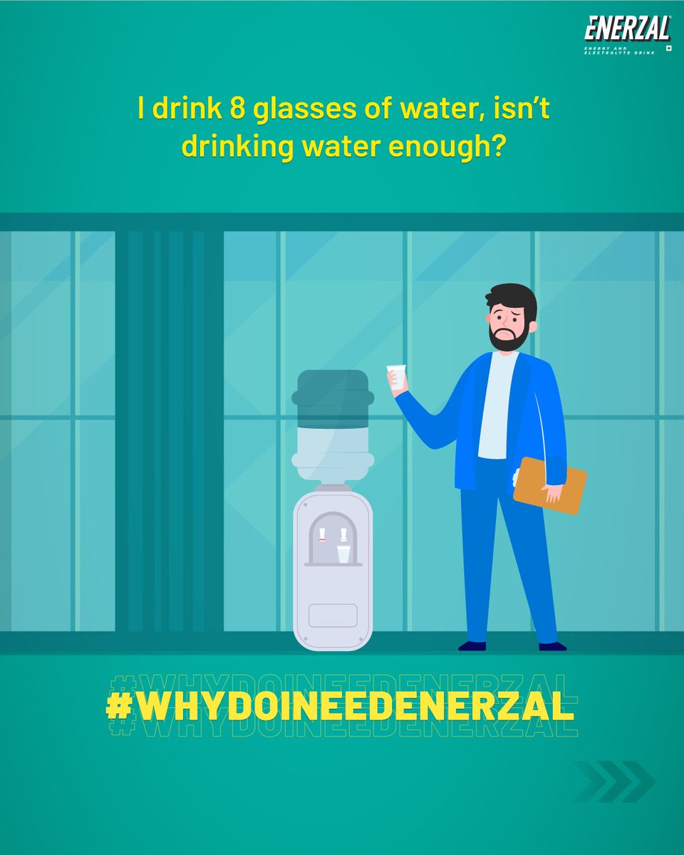 EnerzalIndia's tweet photo. "Do we need other sources of #hydration?" 👇

While water does contain traces of #electrolytes, it is not enough to provide our bodies with the adequate level of electrolytes to function optimally and stay energetic throughout the day. #EnerzalIndia #IONinHydratION https://t.co/JXrlkn1HU5