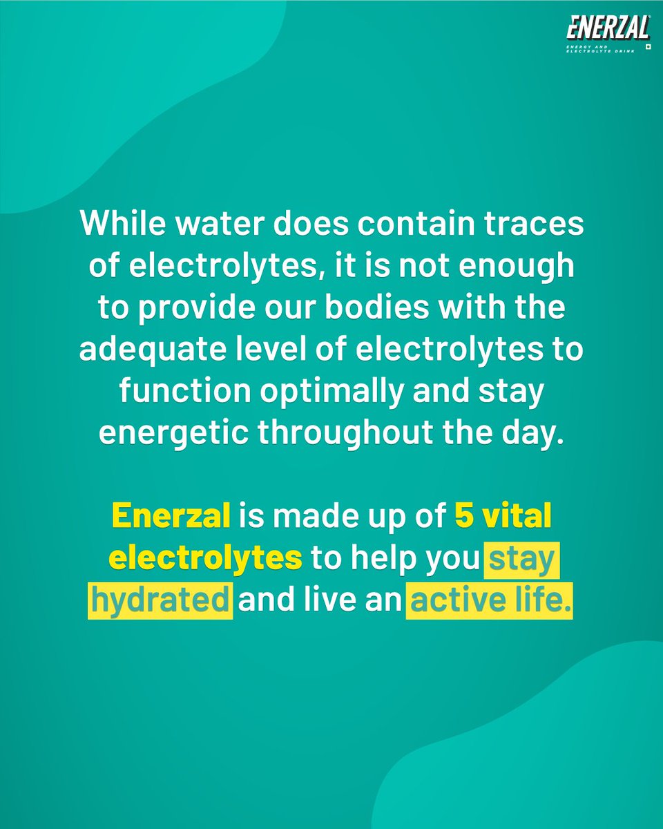 EnerzalIndia's tweet photo. "Do we need other sources of #hydration?" 👇

While water does contain traces of #electrolytes, it is not enough to provide our bodies with the adequate level of electrolytes to function optimally and stay energetic throughout the day. #EnerzalIndia #IONinHydratION https://t.co/JXrlkn1HU5