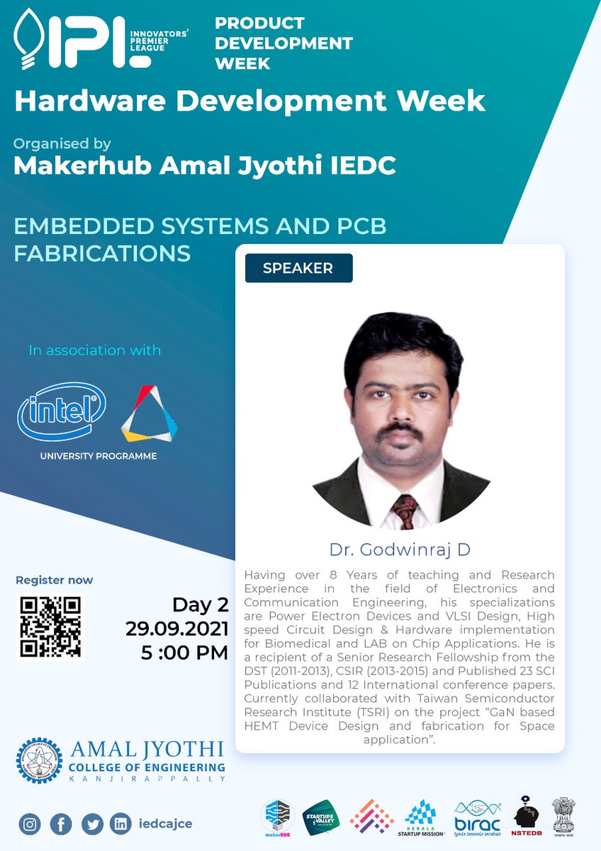 ece_ajce's tweet photo. Dr. Godwinraj D, Coordinator of Intel-Altair university Programme provides expertise on Embedded Systems and PCB Fabrication as part of the Product Development Week hosted by IEDC, AJCE. https://t.co/D56HOksu6l