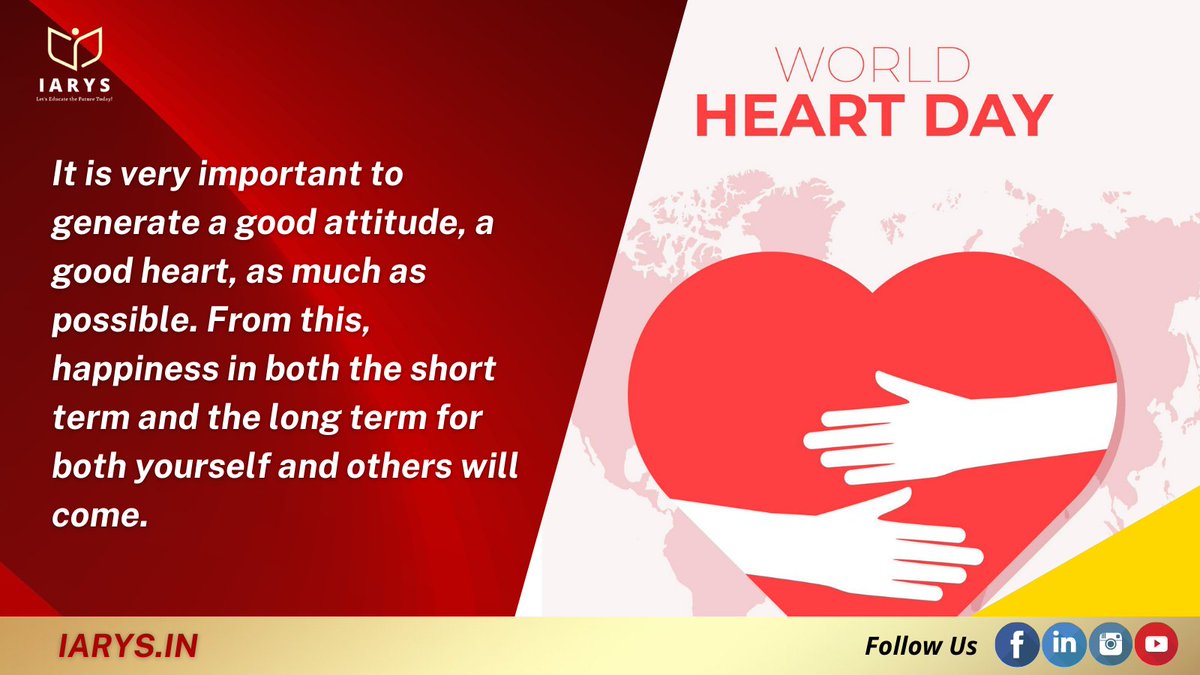 iarys_education's tweet photo. This world heart day, make sure to promise yourself to do your bit every day in order to keep your heart happy and healthy. It is a journey where you need to take the steps every day.
IARYS wish you a happy world heart day https://t.co/zlCvo3orfX