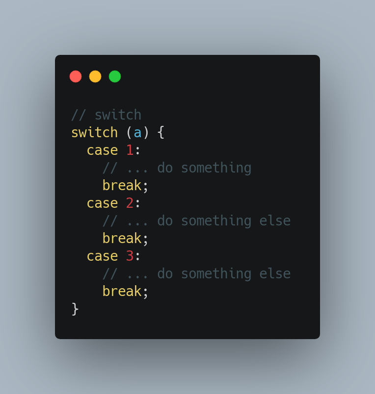 eddiejaoude's tweet image. I think in most languages a switch statement is easier to read than an if/else

✅ works for numbers, strings
✅ both can have a catch all similar to the last `else`
✅ switch can group cases 🥳

What do you think? Let me know below 👇

#Javscript #TypeScript #Node #WebDev