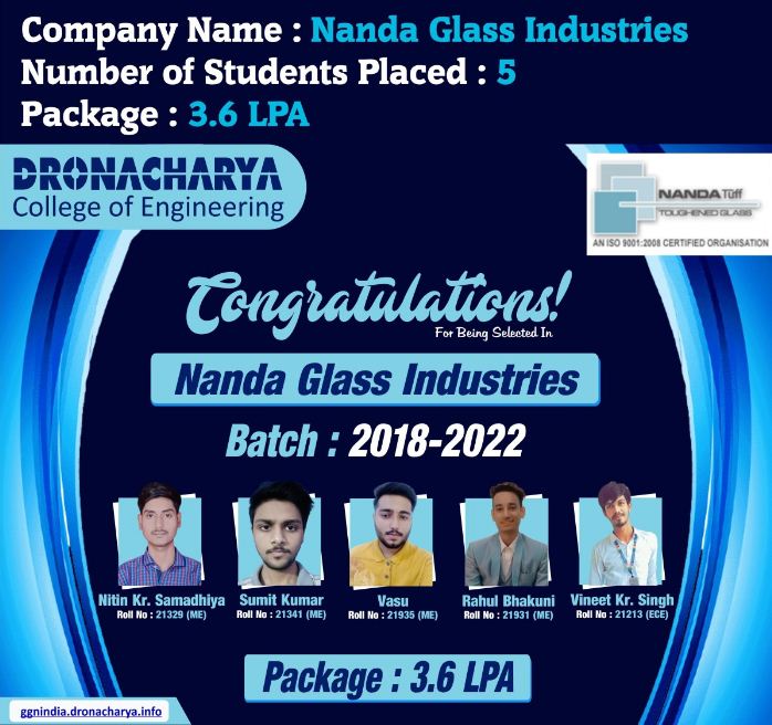 dronacharya_123's tweet photo. Shining Stars of Dronacharya
Our students never fail to make us feel proud.

Congratulations students for being placed in Nanda Glass Industries. We wish you all a great success ahead!
#bestcampusplacementcollege
#dronacharyacollegeofengineering
#topengineeringcollegeindelhincr https://t.co/vigRca0lwX
