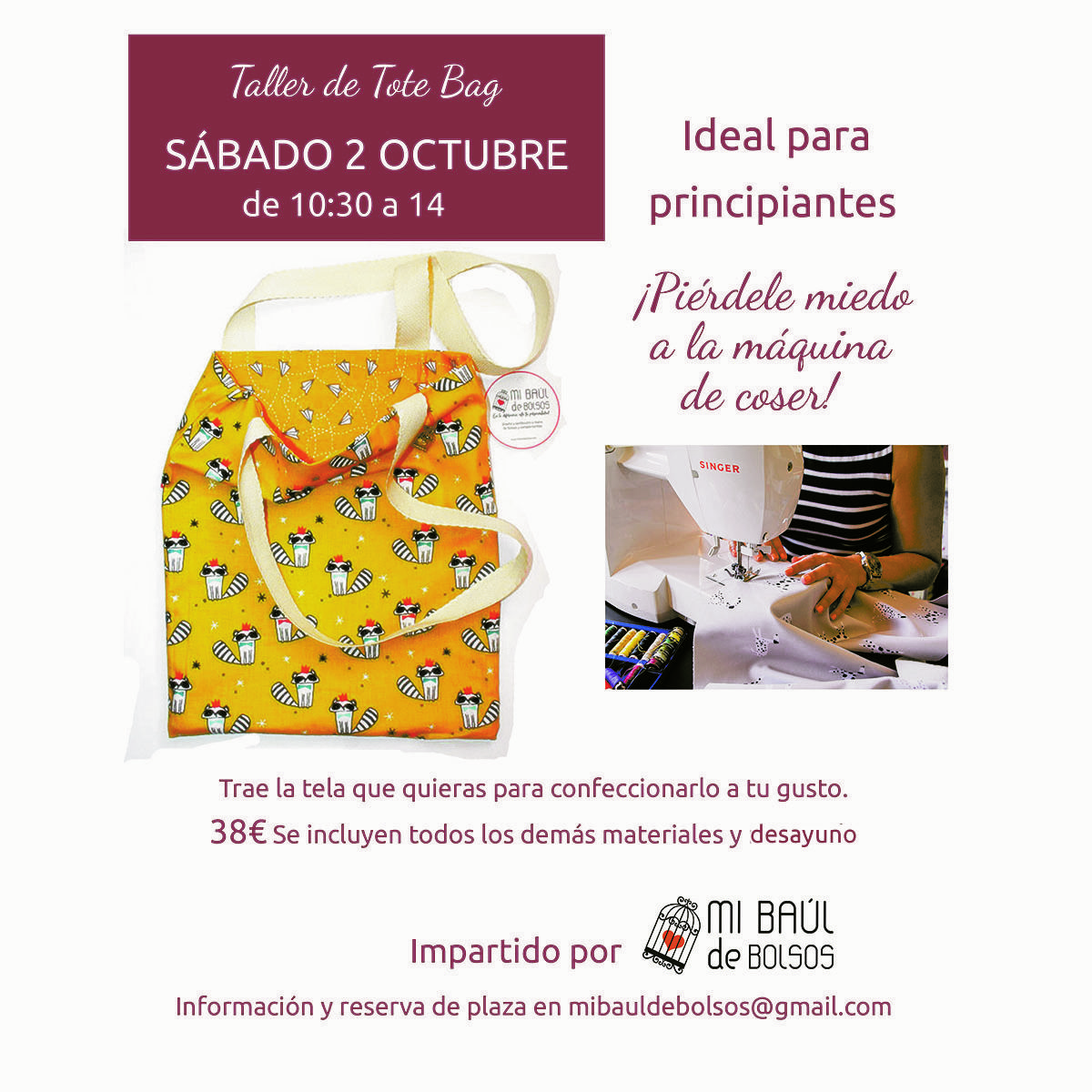 mibauldebolsos's tweet photo. Este próximo Sábado tenemos el Taller de Tote Bag en Mi Baúl de Bolsos 😊, Gijón. Ideal para principiantes, incluso si nunca has cosido antes a máquina. Toda la información aquí 👉https://t.co/qzynmBiwQK 

#hechoamano #tallercostura #tallerescreativos https://t.co/IBlf0xvajc