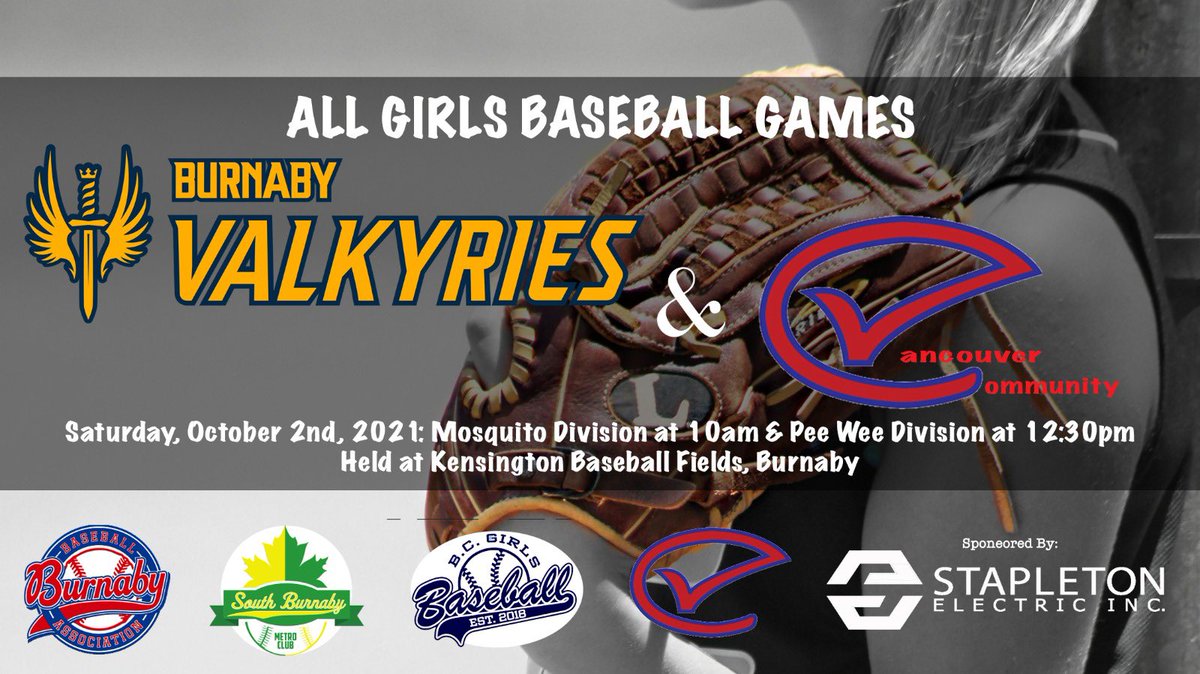 Diamonds are a girl’s best friend. Especially baseball diamonds!  ⚾️💕Come cheer on the Burnaby Valkyries girls Team, as they go head-to-head against Vancouver Community on Saturday, October 2nd.  First pitch is 10:00am and 12:30pm Kensington Baseball Field, Burnaby.