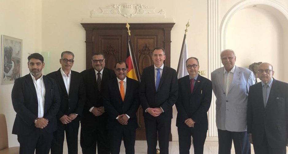 GermanyBahrain's tweet photo. Thanks to President Bob Thaker and the Board of the #Thattai Hindu Merchants Community in #Bahrain for briefing me about the ancient #history of THMC in🇧🇭 and its future projects. I'm impressed by the large number of German brands represented by THMC members in Bahrain.
#Trade https://t.co/wqy9Di3dPv