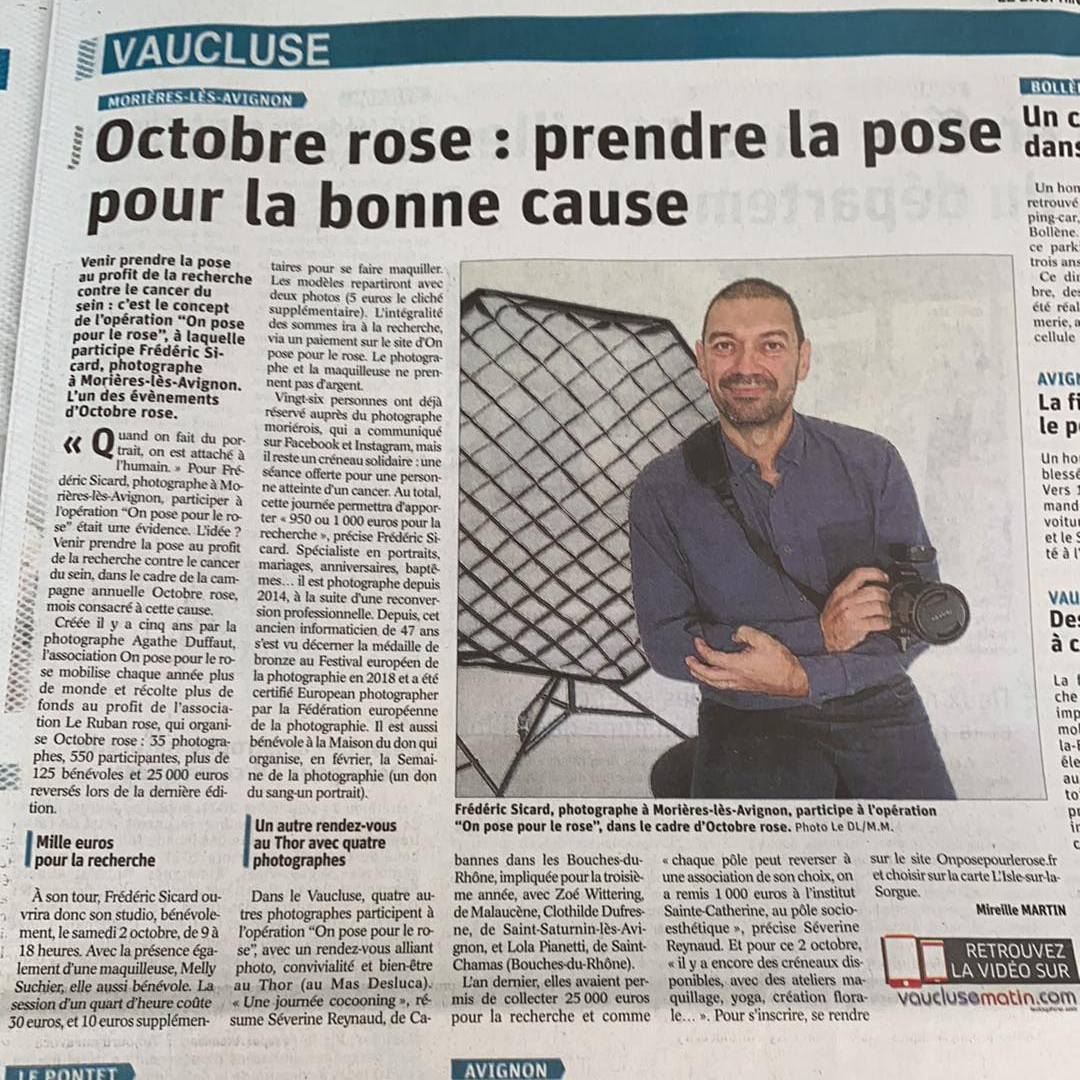 Merci à <a href="/LeDLVaucluse/">Vaucluse Matin</a> pour son article sur #onposepourlerose . Je fais parti des 55 #photographes bénévoles . #OctobreRose #cancerdusein #benevole #initiative #photographe #studiophoto #avignon #moriereslesavignon #vaucluse #paca