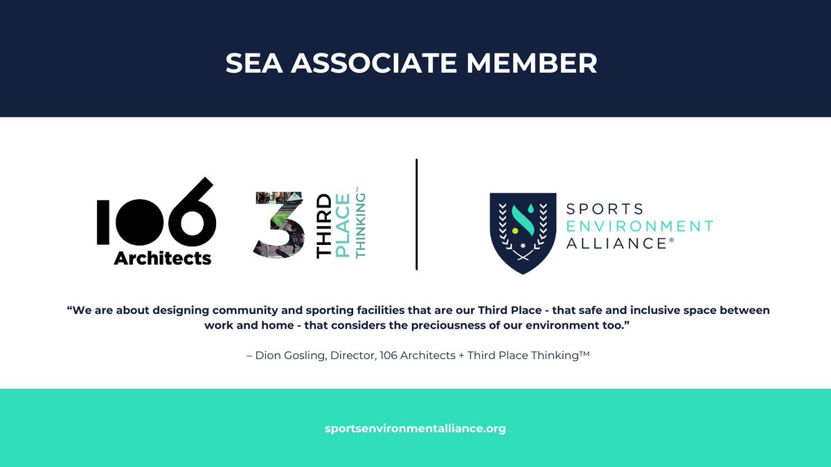 We are excited to introduce you to our newest #SEAAssociateMember, <a href="/106Architects/">106 Architects</a>/ Third Place Thinking™! 

We look forward to collaborating on many {sport &amp; planet} ideas.

#SEA_theChange #NoPlanetNoPlay #sports #environment