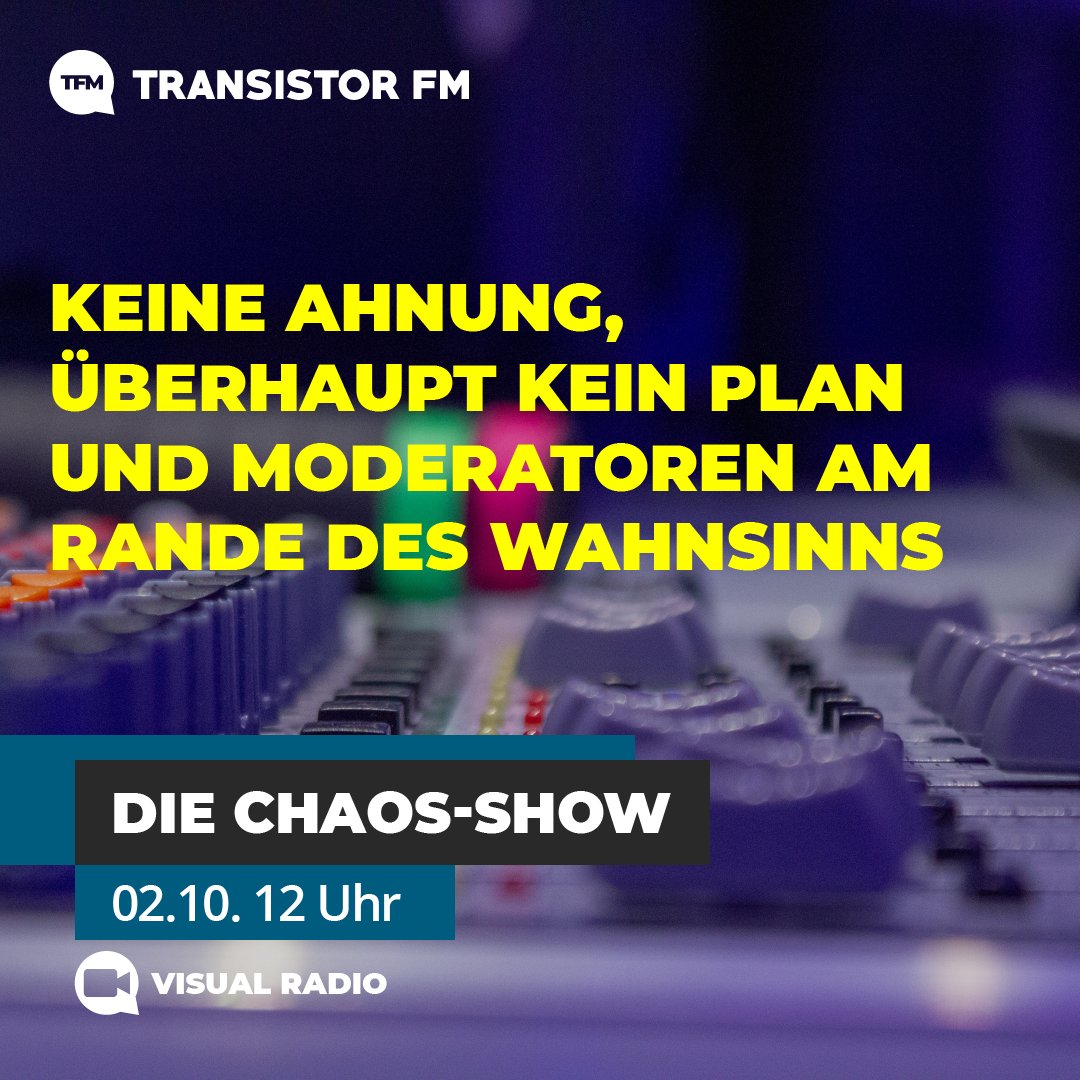 tfm_one's tweet photo. Wir tun es wieder! Die Chaos-Show Samstag von 12 - 18 Uhr. https://t.co/yJ5GI0YesM