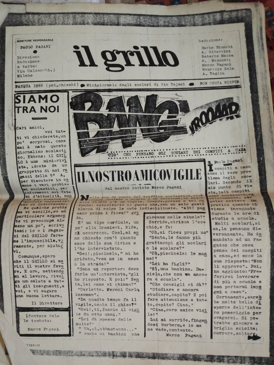 ppagani's tweet photo. Giusto per ricordare il primo giornale che ho diretto. Alle Elementari. Grafica modernissima. Grande redazione #Ilgrillo https://t.co/ZgKMHl9a2k