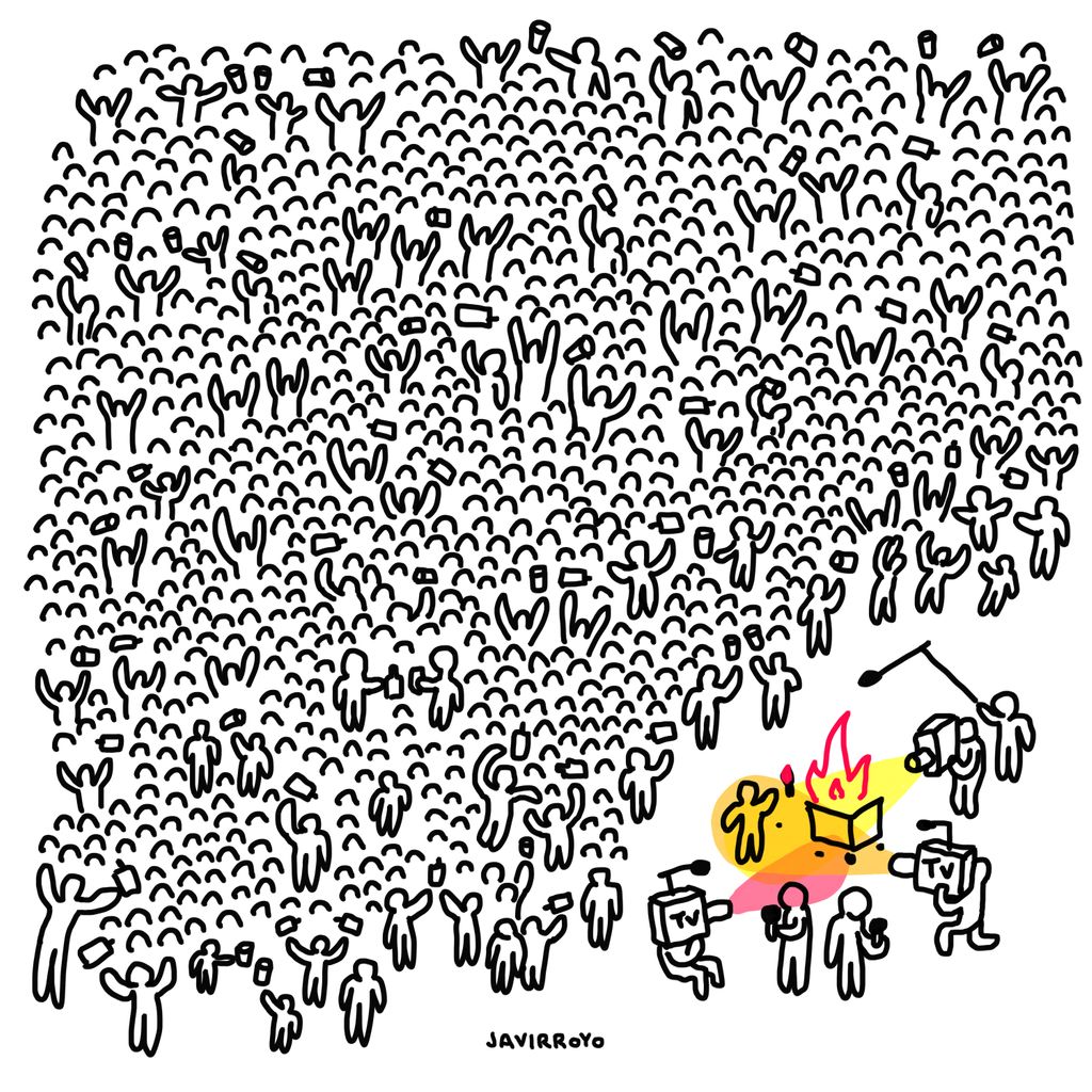 javirroyo's tweet photo. Información contrastada y veraz. Esta semana en @elestafador
.
#botellon #botellones #macrobotellones #tv #amarillismo #prensa #javirroyo #ilustracion #illustration #illustrator https://t.co/FHQejfb7nS