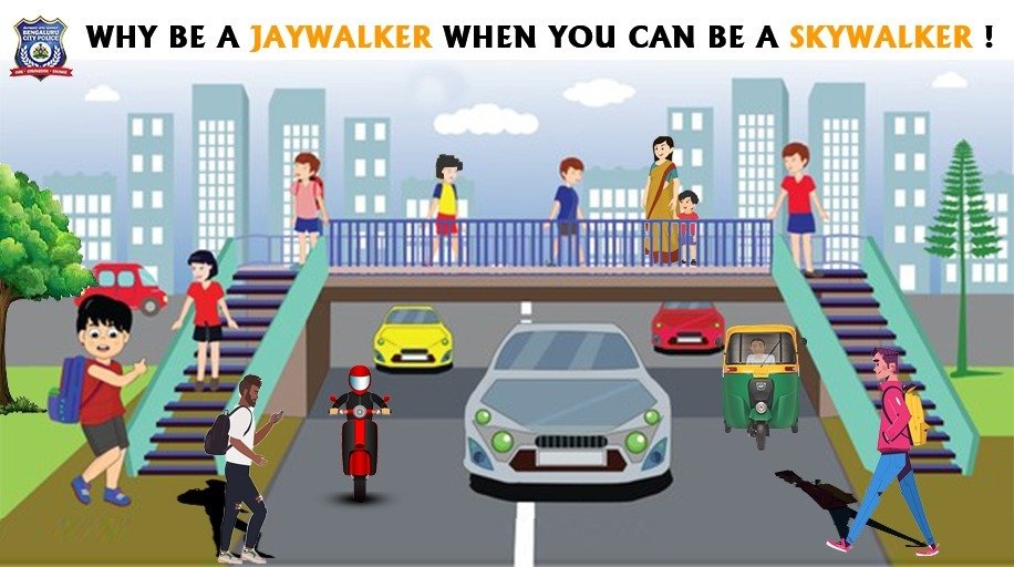 BlrCityPolice's tweet photo. Do not be a Jaywalker.
Always use Skywalk or Zebra crossing to cross the Road. https://t.co/N4KXOLKAXS