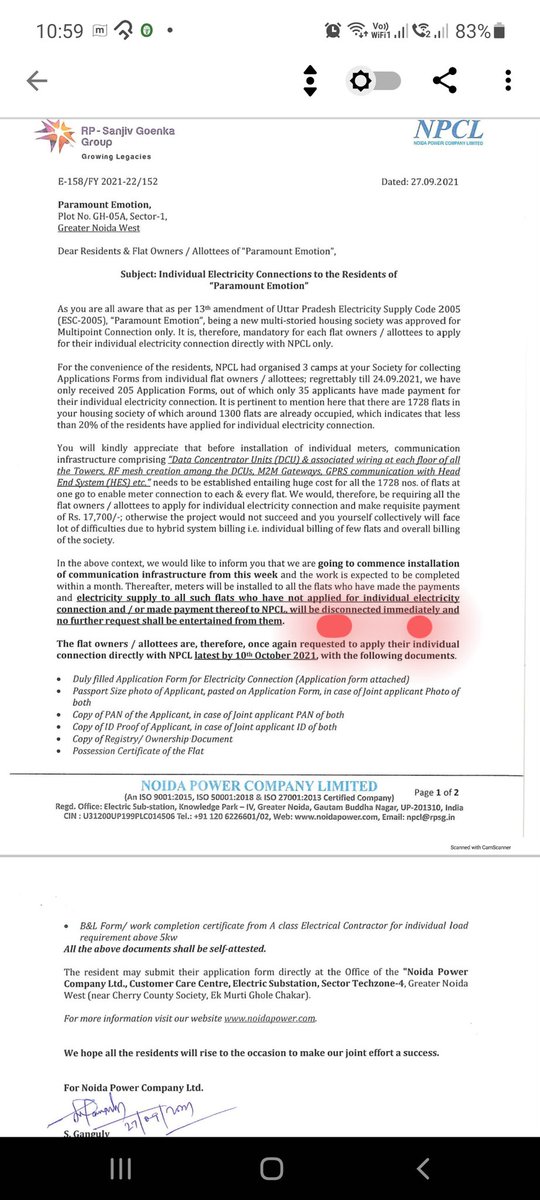Paramount Emotions Residents (@residentspe) on Twitter photo Has a <a href="/NPCL_GrNoida/">Noida Power Company Limited</a> employee has a right to issue such threatening mail to disconnect Electricity at Paramount Emotions Society Bisrakh? <a href="/ptshrikant/">Shrikant Sharma</a> <a href="/dmgbnagar/">DM G.B. Nagar/NOIDA</a> <a href="/myogioffice/">Yogi Adityanath Office</a> <a href="/PMOIndia/">PMO India</a> we paid big amount to builder for Electricity connection, then how NPCL can disconnect? Has a <a href="/NPCL_GrNoida/">Noida Power Company Limited</a> employee has a right to issue such threatening mail to disconnect Electricity at Paramount Emotions Society Bisrakh? <a href="/ptshrikant/">Shrikant Sharma</a> <a href="/dmgbnagar/">DM G.B. Nagar/NOIDA</a> <a href="/myogioffice/">Yogi Adityanath Office</a> <a href="/PMOIndia/">PMO India</a> we paid big amount to builder for Electricity connection, then how NPCL can disconnect?