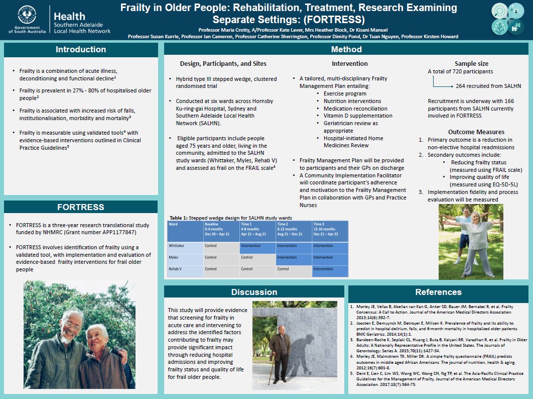 FlindersRACR's tweet photo. @HeatherBlockOT poster presentation on the FORTRESS frailty study at SALHN Research Week. https://t.co/BQXkjpwnZi