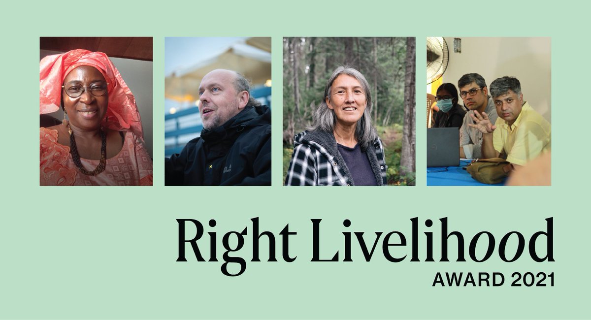rightlivelihood's tweet image. JUST ANNOUNCED: The 2021 #RightLivelihood Laureates are:

🇨🇲 Marthe Wandou
🇷🇺 Vladimir Slivyak
🇨🇦 Freda Huson
🇮🇳 Legal Initiative for Forest and Environment

Join us to celebrate these courageous change-makers ➡️ rightlivelihood.org/2021-announcem…