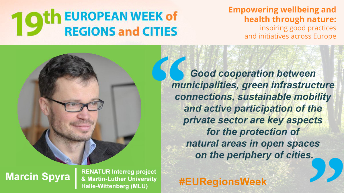 The workshop "Empowering wellbeing &amp; health trough #nature " is also about key aspects of natural areas protection on cities' periphery 🏞️🏙️
🗓️Join us on 12th October in the #EURegionsWeek to listen @DrMarcinSpyra of @RenaturEU to know more about it. 
eu.app.swapcard.com/event/eu-regio…