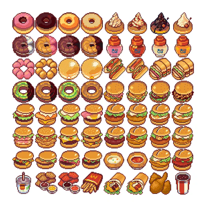#イラストを4枚貼ると秋風に乗って絵柄を好いてくれる人の元へ届くらしい
ドット絵の食べ物とか描いてます🍛🥄 