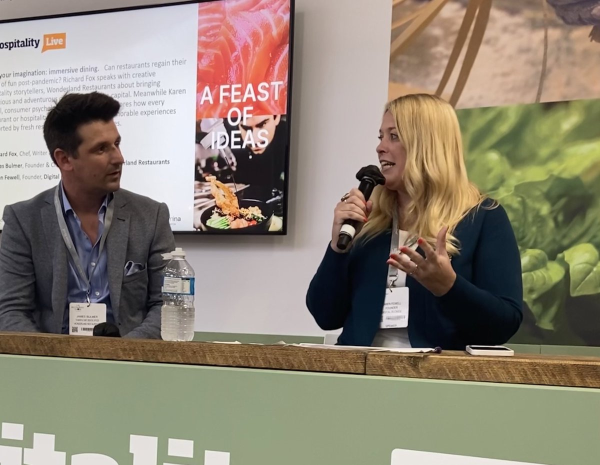 Great to see more industry friends <a href="/RestaurantShow/">The Restaurant Show</a> yesterday. Really enjoyed chatting with James &amp; Richard about the psychology behind immersive dining and lessons for other areas of the industry. Good luck to <a href="/ClaireESmith15/">Claire Eleanor Smith</a> from <a href="/designabda/">ABDA Creative Design</a> who will be rocking the stage today.