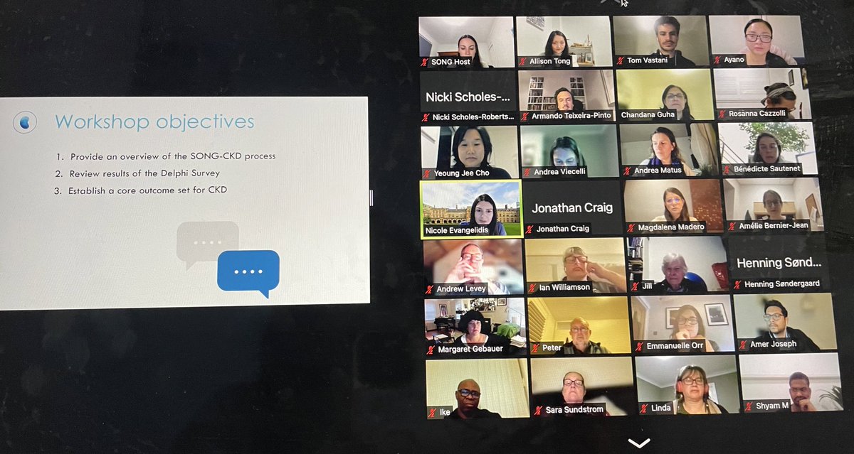 Great insights from patients/health professional around the 🌎 to establish core outcomes for trials in chronic kidney disease! @AndreaMatusGon @MagdalenaMadero @JonathanCCraig @winkeldoc @allisontong1 @a_viecelli @YJCho16 @kidneygirl303 @nefroelorca @DavidCWheeler2 @sally_crowe