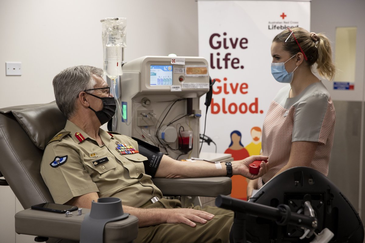 ChiefAusArmy's tweet photo. Today @RSMAusArmy and I were pleased to make a  donation as part of the @LifeBloodAu Defence Blood Challenge.

I encourage all our new #AusArmy members who are eligible to sign up and donate. Each whole blood donation saves 3 lives. Book your donation at https://t.co/L0mDhOvq0k https://t.co/8D21juM3Iv
