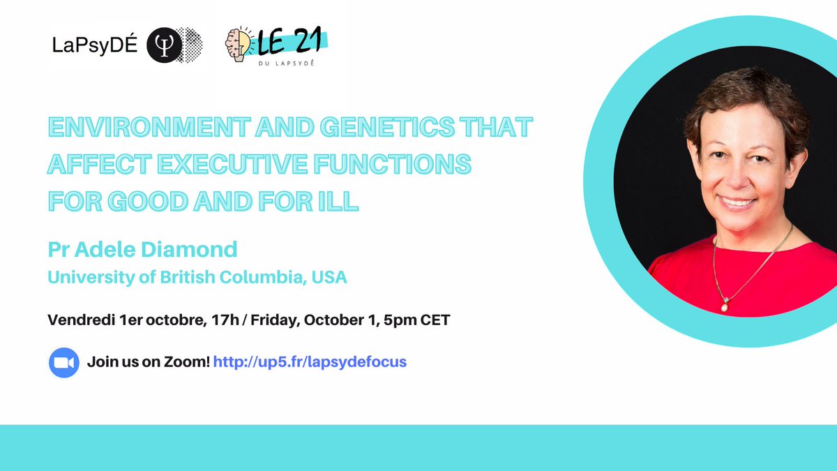 lapsyde's tweet photo. On Friday, the LaPsyDE has the honor of welcoming @DrAdeleDiamond for a new #scientificfocus aka our lab seminar.
Adele will be talking about aspects of the environment and genetics that affect executive functions for good and for ill!
https://t.co/eiesNqJrq5 https://t.co/1HU83ANr5r