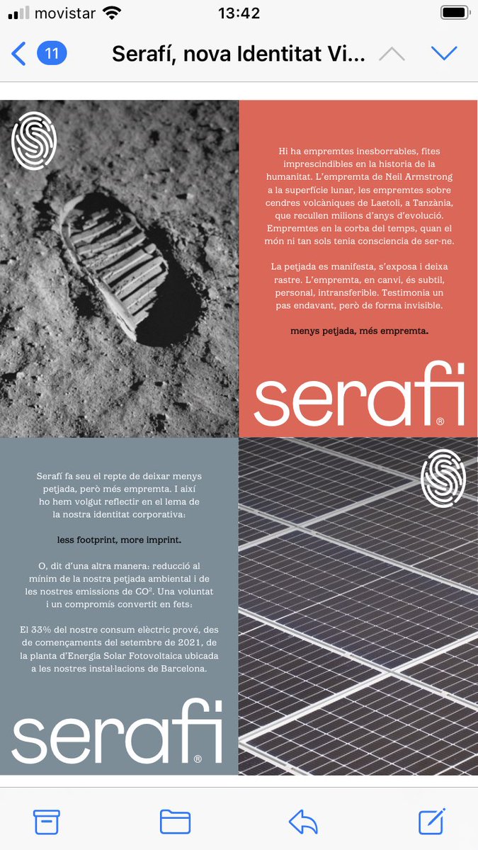 Felicitats a ⁦<a href="/serafi_igp/">Serafí ind. gràfica</a>⁩ pel seu lema “menys petjada, més emprenta” com identitat corporativa i que està avalada per accions reals de sostenibilitat en la seva operativa.