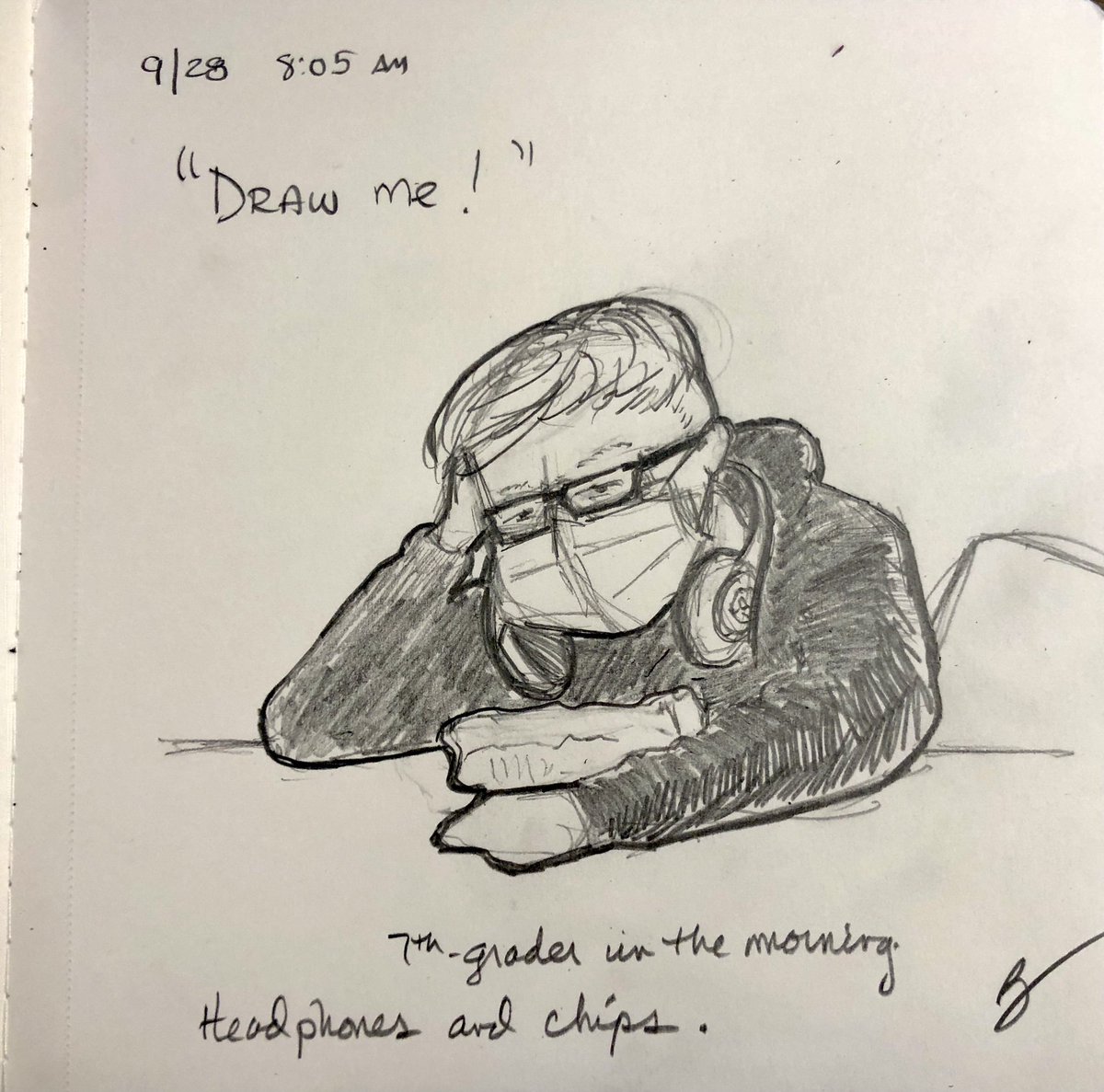 RealBrianKelley's tweet photo. Yesterday morning I received a request before school—“Draw me!” Asked if he wanted to pose—“Sure!”
Took a reference photo and scratched this out this morning over coffee. #middleschoolteacher #diary comics #makingcomics #comicsprocess #autobiographicalcomics #ITeachMiddle https://t.co/OdVSwjJ3nF
