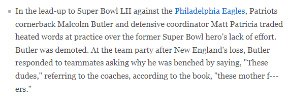 NFL_DovKleiman's tweet photo. Robert Kraft once called Belichick the "biggest f*cking asshole in my life."

The inexcusable Butler benching, A near fistfight with Eric Mangini, Belichick supporting Trump made players turn on him... lots of interesting stuff

More from @SethWickersham 

https://t.co/C0CFeTlKo6 https://t.co/FDOSjax2sc