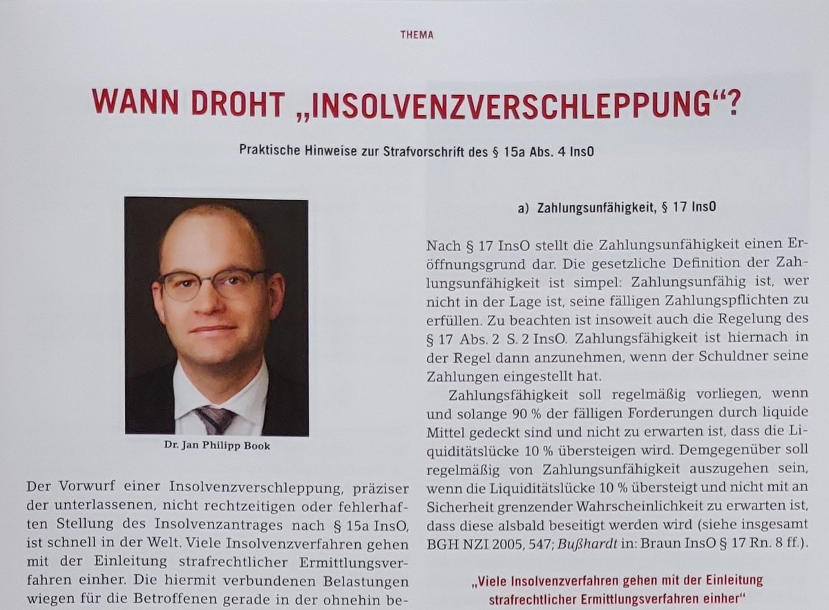 Wann droht "Insolvenzverschleppung"? Gerade in der Krise des Unternehmens sind Verantwortliche schnell auch im Fokus der Staatsanwaltschaft. Ich habe für das aktuelle Berliner Anwaltsblatt (10/2021) einmal einige praktische Hinweise zum Thema zusammengetragen.