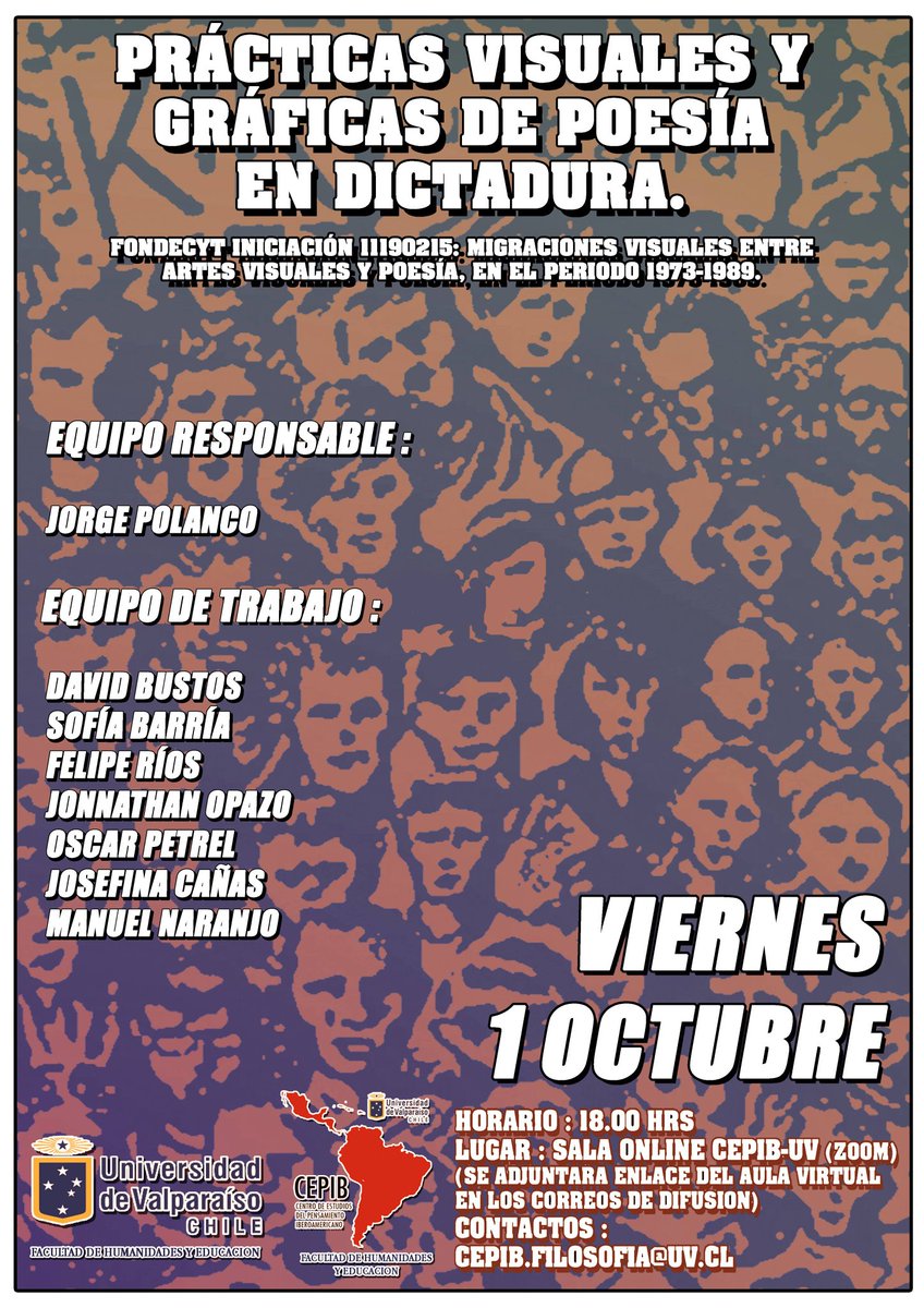 cepibuv's tweet photo. Viernes 1 de octubre 18:00 horas. Nueva sesión Seminario CEPIB-UV. 
"Prácticas visuales y gráficas de poesía en dictadura"
Para unirse a la actividad pueden ingresar al siguiente link:
https://t.co/uD4bVxIZfU https://t.co/2R1QwGy6PW