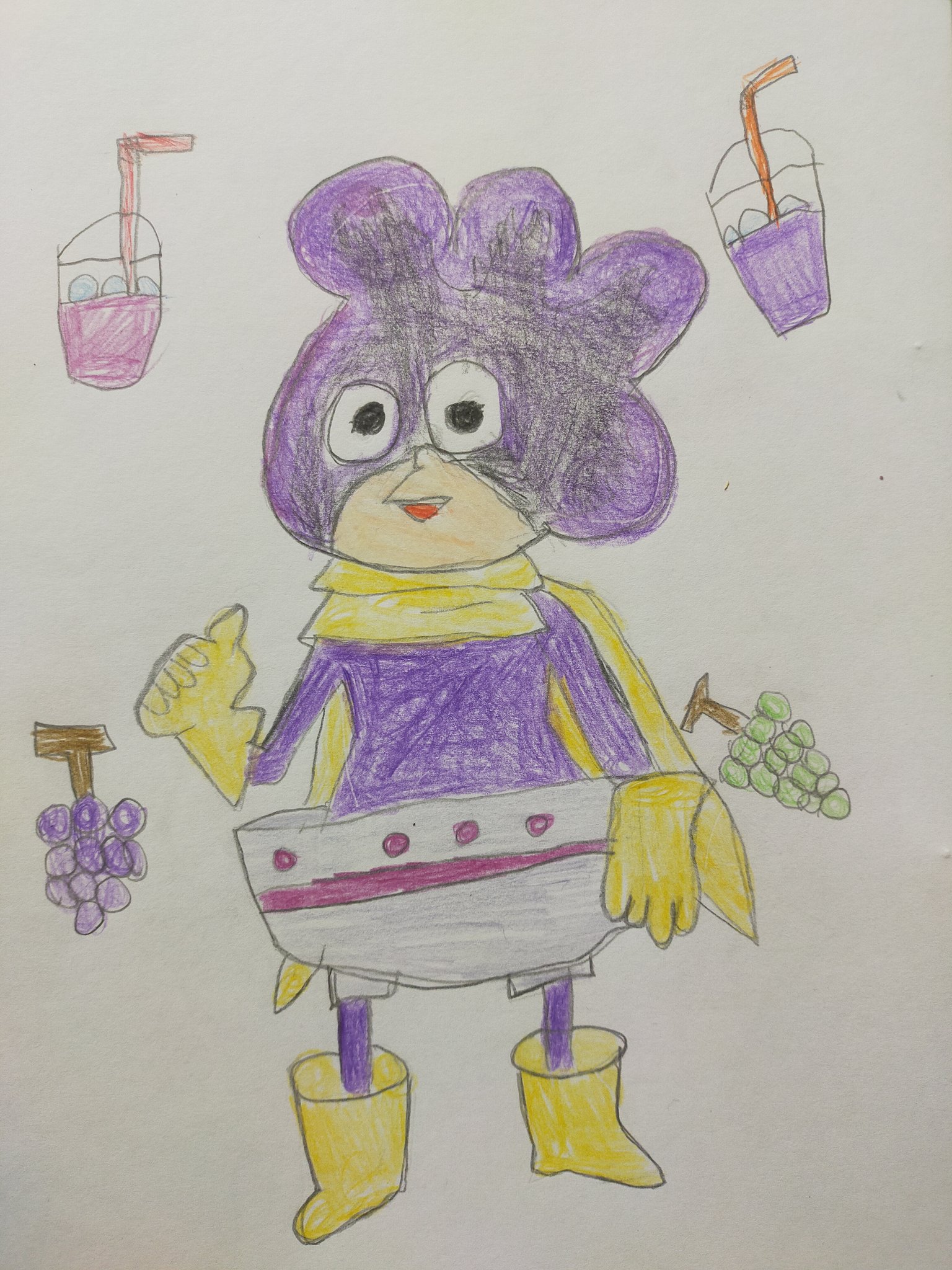 オールマイキー 峰田実 娘 少しぽっちゃり体型でかわいい峰田くん まわりのぶどう達がとっても素敵 ヒロアカ もぎもぎ グレープジュース 6才の落書き 落書き イラスト T Co Uknngdwotk Twitter