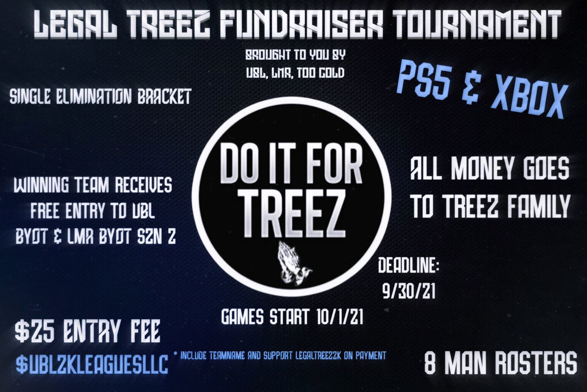 Thank you to @VE2KClan for stepping up and putting a total number of 7 teams in the “Do It For Treez” Fundraiser! We will be randomly selecting teams that have already signed up and paid to receive their money back. <a href="/BigBenOnDaBlock/">iM vHim 🌐</a> <a href="/TwoWayDemon/">Ja'Marion Robinson 2026 🏫</a> <a href="/dc_chapo/">DC Chapo☘️</a> Thank you!