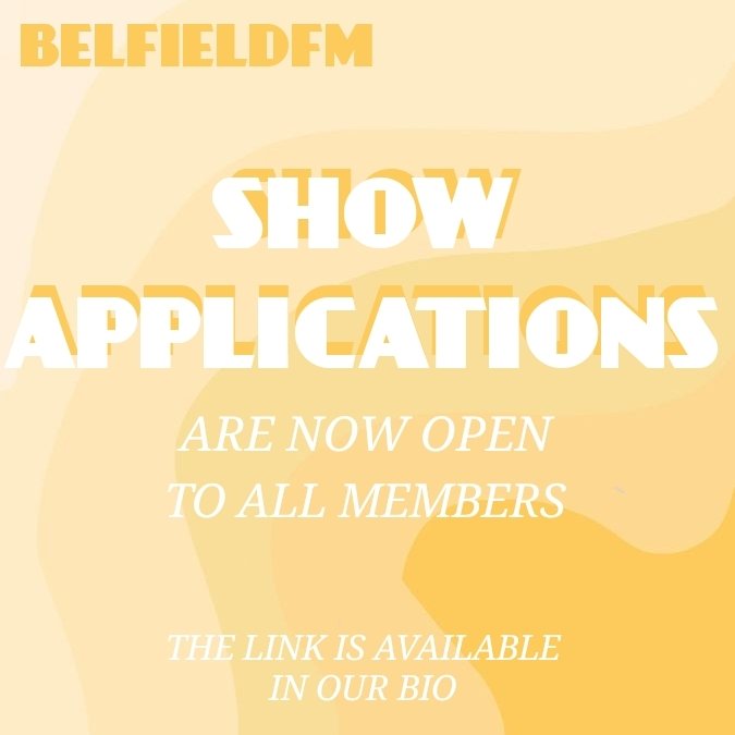 BelfieldFM's tweet photo. SHOW APPLICATIONS ARE NOW OPEN!!!

You can apply through the linktree in our bio! deadline is on 5th of Oct and make sure to come into the Pod, in the New Student Centre, 4th - 6th Oct (12pm-4pm) for an interview ! 🎶🎙️🎶🎙️🎶🎙️ https://t.co/urpBWplW4Z