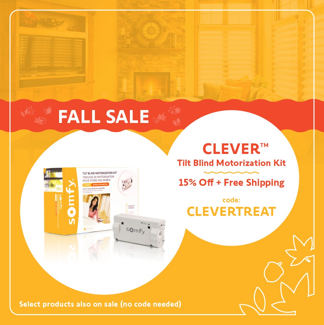 SomfyUS's tweet photo. Turn your existing blinds into #smartblinds with Somfy's new Clever Tilt #DIY Blind Motorization Kit! This fall, save 15% off and free shipping when you buy a Clever kit from Somfy's online store!  #coupon

#Shop the #deals 👉 https://t.co/bzNZCnrTPh https://t.co/RNTMuiY92h