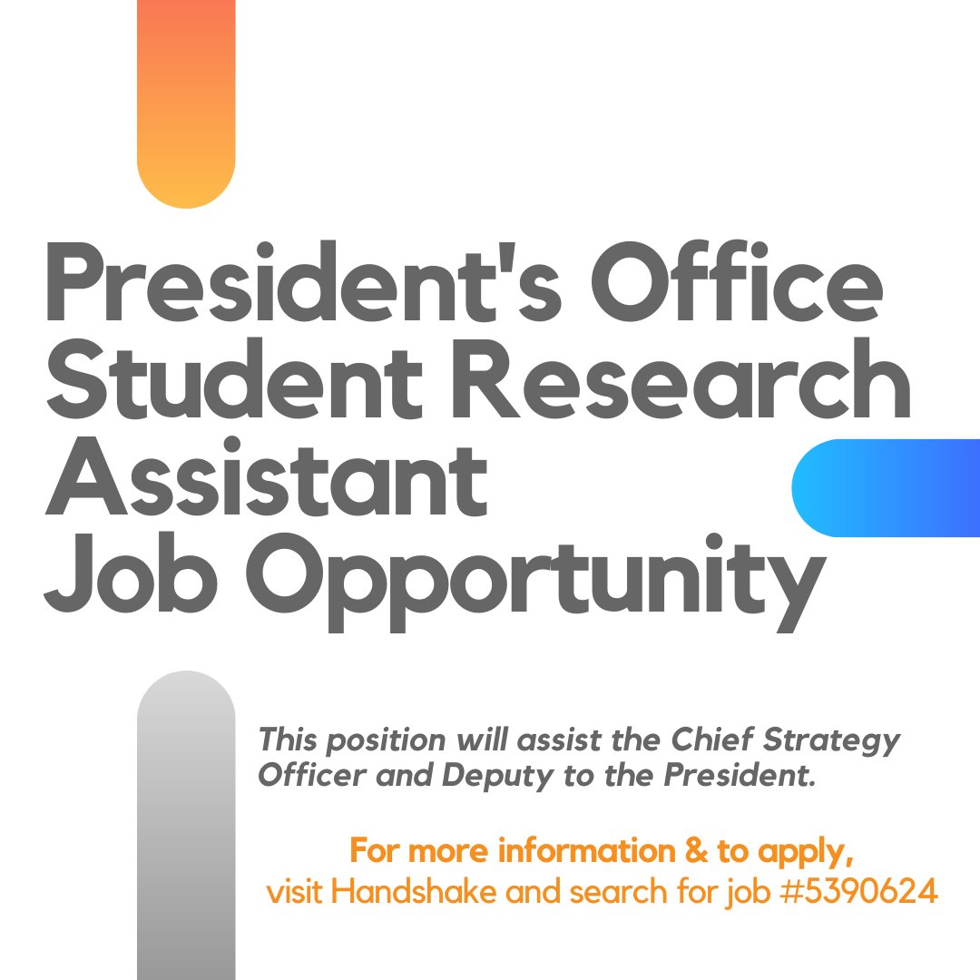 The President's Office is hiring a Student Research Assistant! The candidate must be able to research and prepare reports of informational, demographic, and/or statistical content.

For more information and to apply, visit Handshake and search for job #5390624.

#SHSU #TGS #Jobs